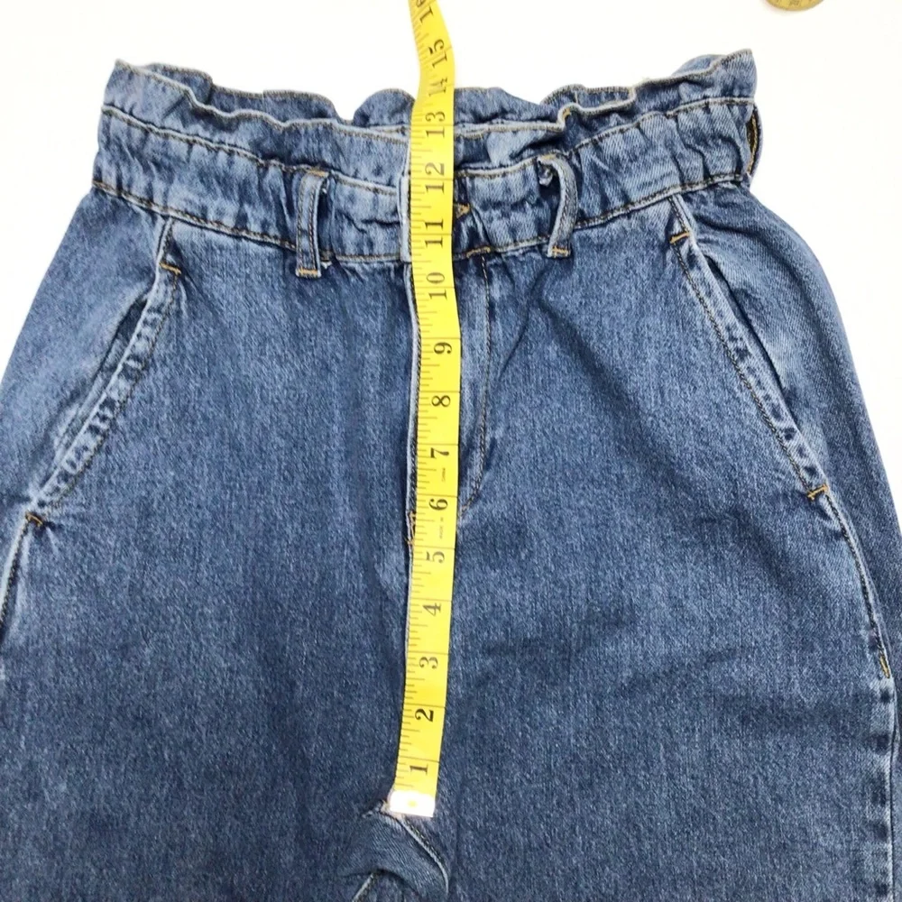 Zara High Rise Paper Bag Waist Denim Jeans Size 4 - Picture 9 of 12